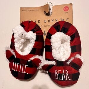 Rae Dunn Red Plaid Kids Little Bear Slippers  Size S/M 6-8 NWT